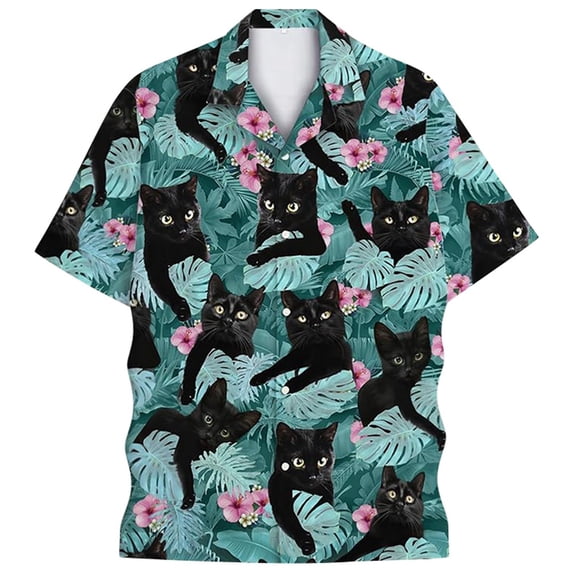 Hawaiian Shirt for Men Funny Button Spring Lightweight Print Shirt Short Sleeve Casual Turn Down Collar Top Mint Green L