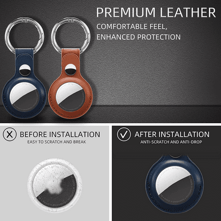 Air Tag Holder Leather for Apple AirTags Tracker, 4 Pack Protective AirTag Case Air Tag Keychain Loop Case with Key Ring for AirTag, Airtag Accessories for Dog, Keys
