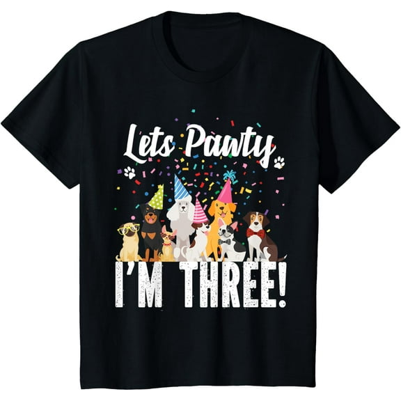 Kids Lets Pawty I'm THREE! Puppy Dog Themed Birthday Party Gift Lover Dog T-shirt