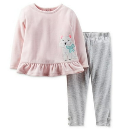 Carters Pink 2 Piece - Carters Infant Girl 2 Piece Set PInk Dog Sweatshirt Stripe Gray Leggings 6m