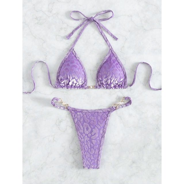 Traje de baño de dos piezas con estampado de leopardo para mujer, conjunto de Bikini Sexy a rayas, ropa de playa, Tanga