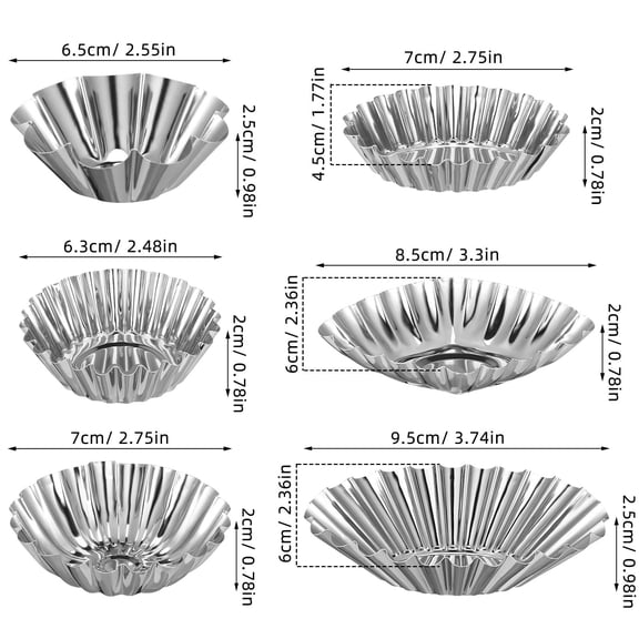 STRANDCHIC 6-Piece Mini Tartlet Molds Set Stainless Steel Tart Shell Baking Molds Decorative Kitchen Tools
