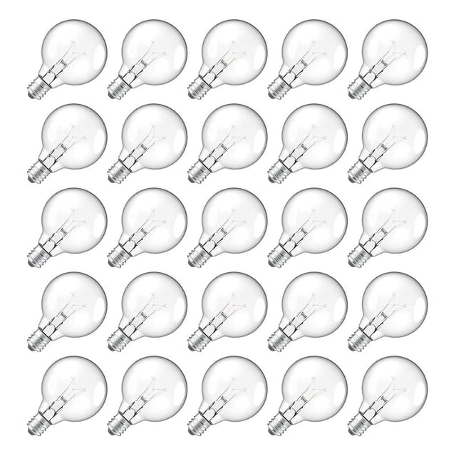 25 Piezas G40 Bombillas de Repuesto E12 Candelabro Base de Tornillo Bombillas LED de Globo para Interior Exterior Cadena de Luces Blanco CáLido