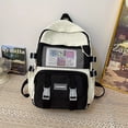 thumbnail image 3 of Mesh Pockets Front Backpack, Color Contrast Laptop Rucksack, Preppy Style Travel Schoolbag, 3 of 4