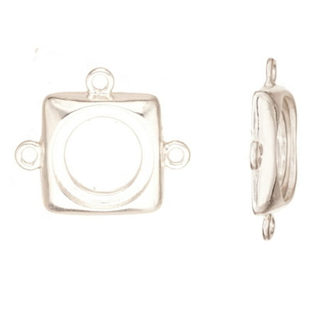 - Link/Connector, Silver-Plated 3-Way Square Link Connector With Round Cabochon Setting 23.7x27mm With 15.5mm Mount 4pcs/pack (3-Pack Value Bundle), SAVE $2