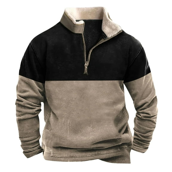 S-4X Big & Tall Sweatshirts for Men with Pocket and Zipper Stand Collared Plus Size Fleece Lined Pullover Color-Block Warm Hiking Sweatshirts Shirts