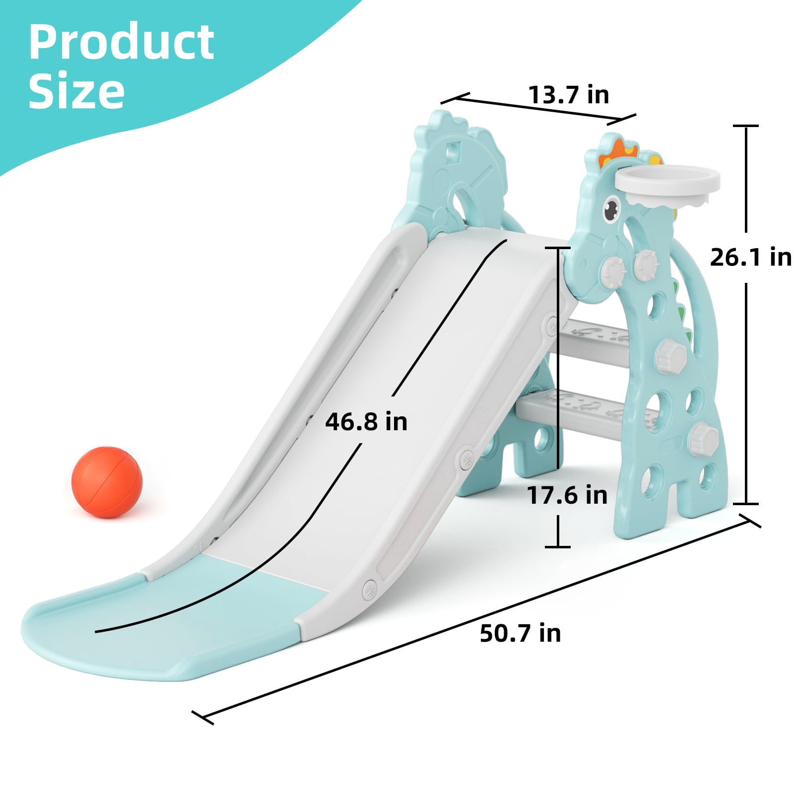 KORIMEFA Toddler Slide Indoor for Toddlers 1-3 Baby Slide Outdoor Playset with Basketball Hoop and Ball Plastic Foldable Slides for Kids Backyard Climber Set,Green