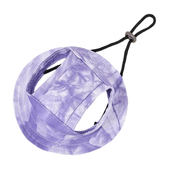 Cute Pet Bucket Hat with Ear Holes, Adjustable Sun Protection Cap for Cats and Small Dogs, Breathable Summer Fashion Hat Purple 17"
