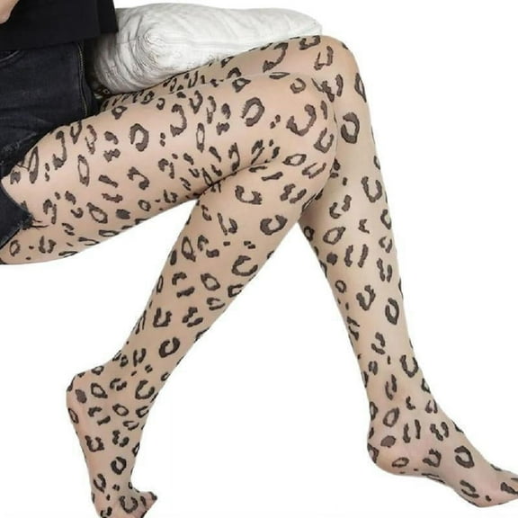 Leopard Patterned Pantyhose for Women Thin Semi Opaque Silk Tights Stockings