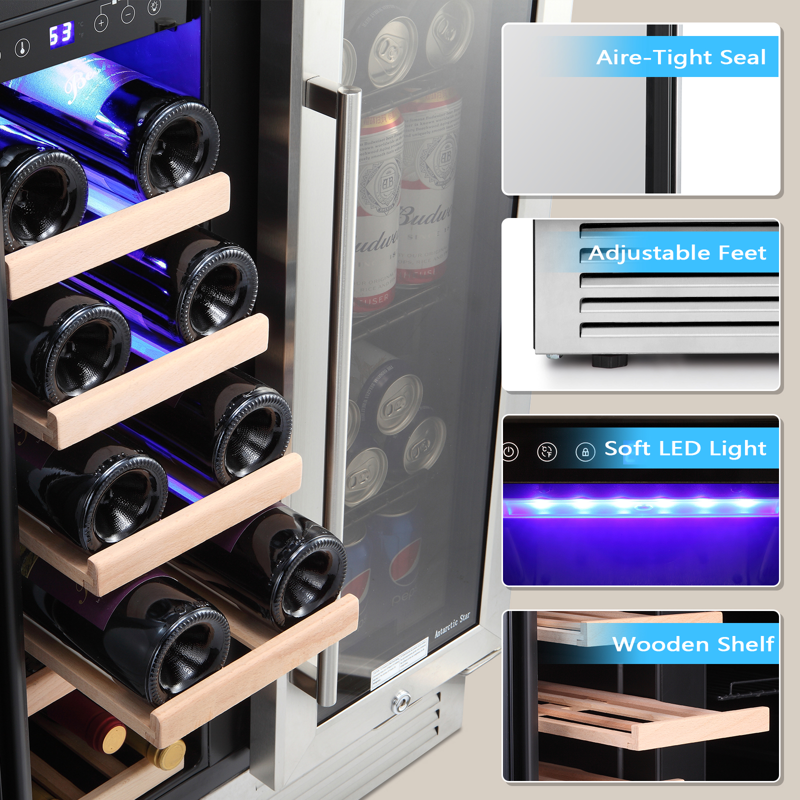 FREE VILLAGE 24 Inch Wine and Beverage Refrigerator,Dual Zone Built-in Wine Cellar,Freestanding Mini Fridge,Clear Glass Door,LED Light,for Beer Soda… wine  cooler