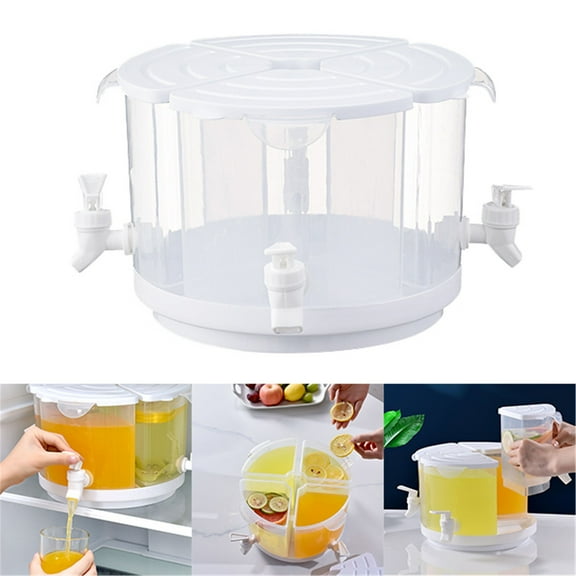 Vestitly Beverage Dispenser For Fridge 1.5 Gallon Rotating Plastic Drink Dispenser With Spigot 4 Grids Cold Kettle Refrigerator Iced Lemonade Juice Containers,White,9.84*7.08 Inch
