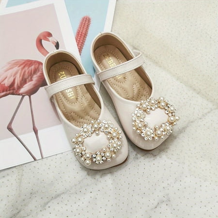 

Baby Girls Pearl Mary Jane Shoes Leather Soft Sole Non Slip Hook And Loop Princess Shoes For Toddlers Kids Children Spring And Summer