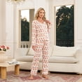 thumbnail image 2 of HEARTNICE Womens Pajama Sets Y2K Print, Long Sleeve Button-Down Pajamas Set for Women Soft Knit Loungewear(ORANGE MONKEY PRINT, M), 2 of 7