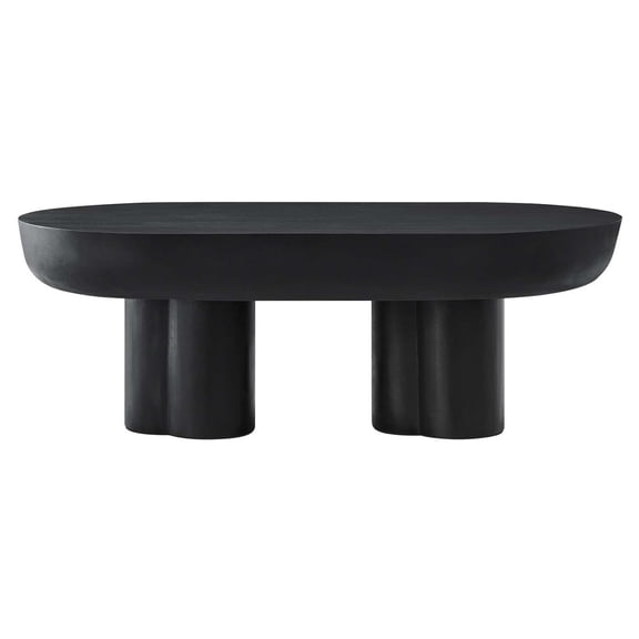 Coffee Sofa Side Table, Black, Wood, Concrete, Oval, Mid Century Living Lounge Cafe Lobby Hospitality Restaurant, Modern Contemporary HB36470