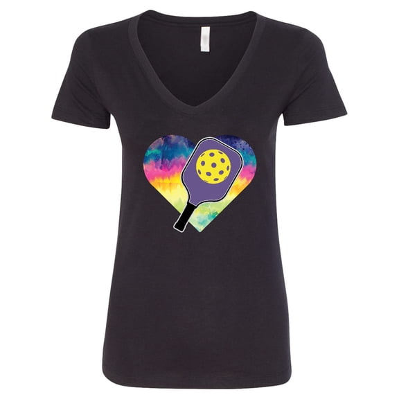 Inktastic Pickleball Lover Paddle Ball Retro Heart Women's V-Neck T-Shirt
