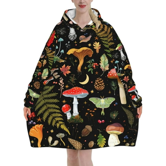 Mushroom Gifts Wearable Blanket Oversized Blanket Cozy Hoodie For Adults Sweatshirt Sweater Blanket With Pocket