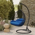 thumbnail image 2 of LeisureMod Hanging Swing Chair Two-Person Seater Egg Chair Black Frame in Teardrop Design with Armrest Removable Zippered Washable Polyester Cushion Cover for Indoor and Patio Recluse Collection, 2 of 11