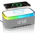 thumbnail image 1 of Altavoz Bluetooth con carga inalámbrica y reloj digital, pantalla LED, estación de carga Qi de 15 W, 2 altavoces de 10 W, 6 luces ambientales, BT5.3/AUX/TF/USB, para el hogar, mesita de noche, viajes, 1 of 7