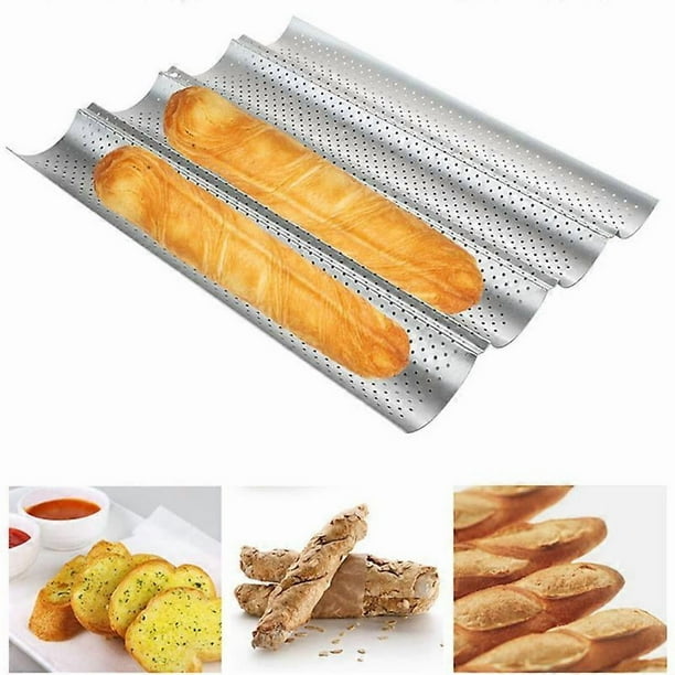 French Stick Bread Baking Mold Non-Stick Baguette Mold Perforated Bread Mold for Baking French Baguette Baking Tray Plate Baguette Mold for Biscuits (