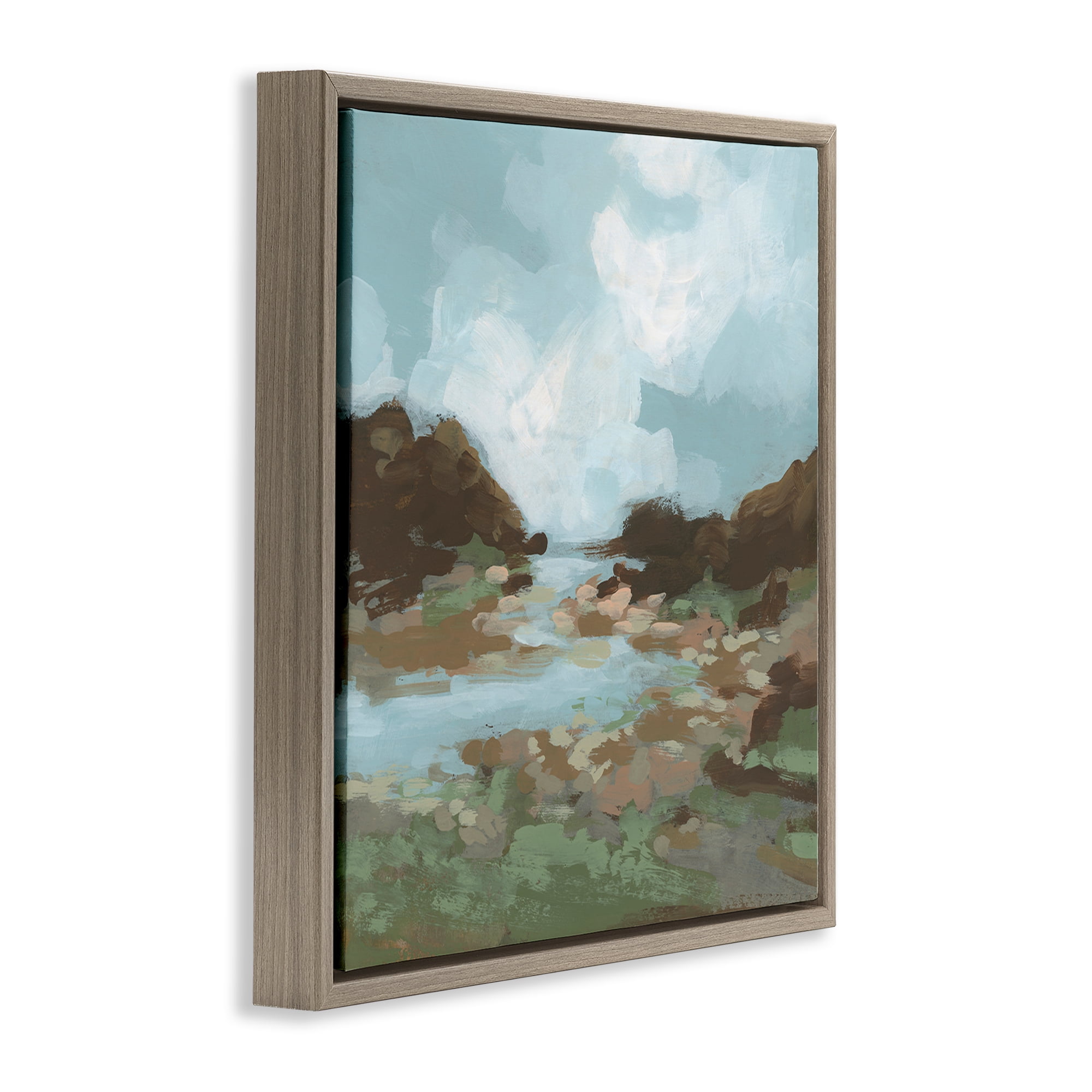 Stupell Industries Traditional River Bend Landscape & Nature Painting Brown Floater Framed Canvas Art Print Wall Art, 25 x 25