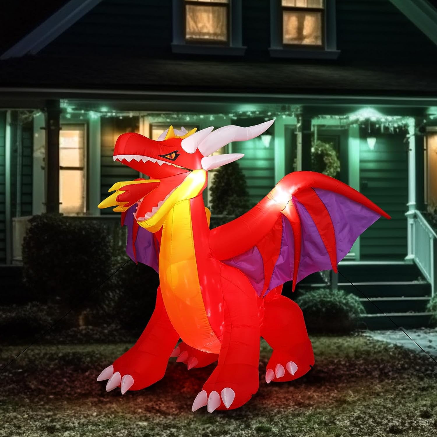 JOYMOR 6FT Tall Halloween Inflatables Outdoor Decorations, Blow Up Scary Fire-Breathing Dragon Halloween Yard Decorations, Built-in LED Lights Décor for Indoor Home Party Garden Lawn Store