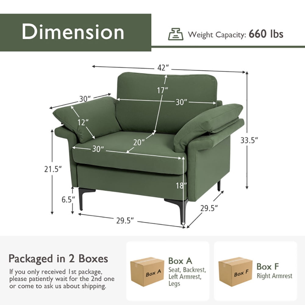 Finihen Upholstered Accent Armchair, Modern Fabric Accent Armchair with Original Distributed Spring and Armrest Cushions, for Living Room, Bedroom, Army Green