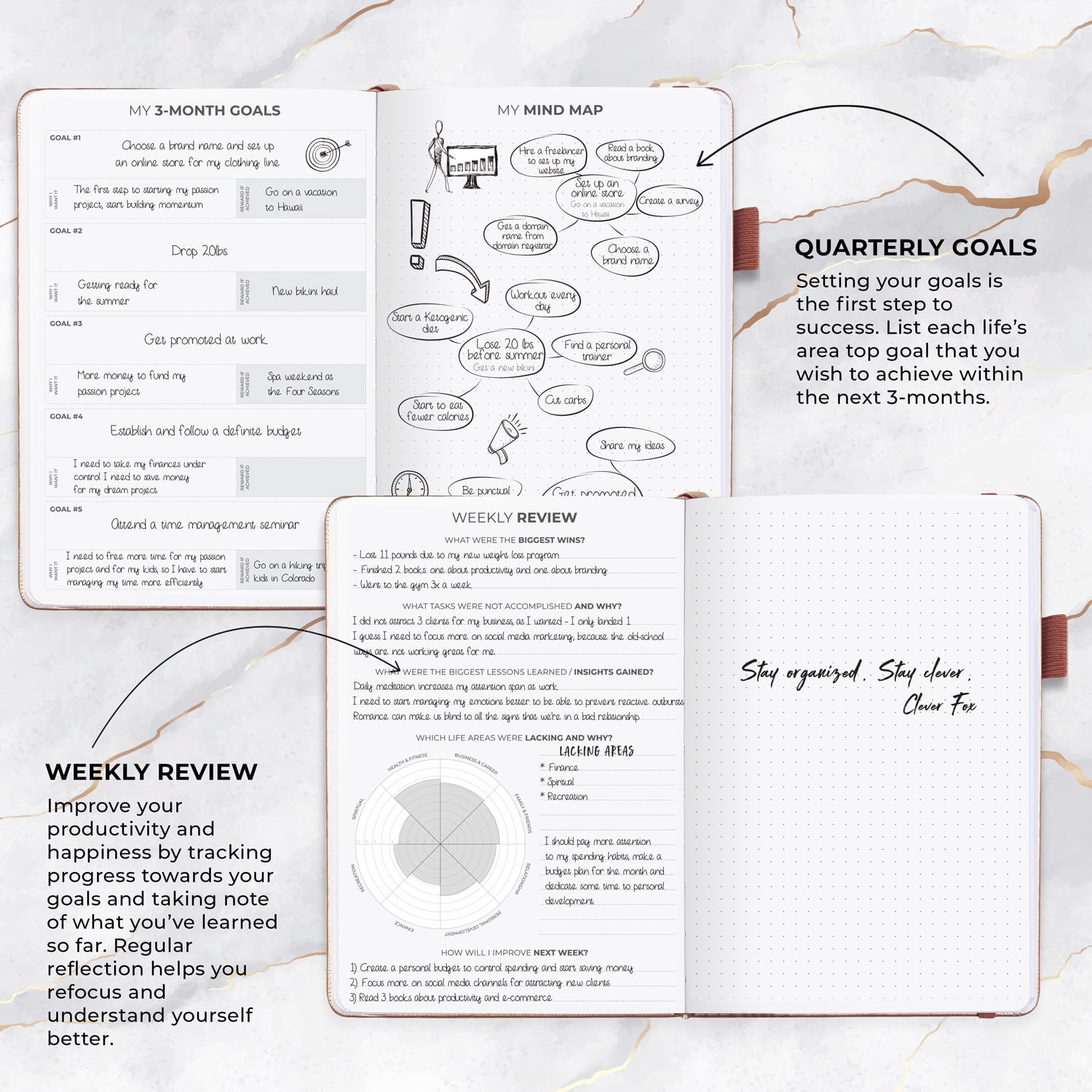 Clever Fox Planner Daily Premium Edition - Undated Luxurious Daily Planner with Hourly Schedule, Personal Organizer, Productivity & Goal Journal, Start Anytime, A5-sized, Lasts 6 Months - Rose Gold