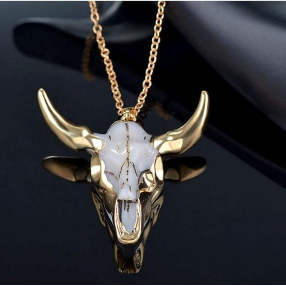 Stylish Goth Horn Skull Cow Necklace