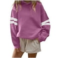 thumbnail image 3 of Bmawag Women Hooded Sweatshirt Plus Size Long Sleeve Solid Color Lightweight Pullover Tops Casual Loose Drawstring Sweatshirt Purple L, 3 of 4