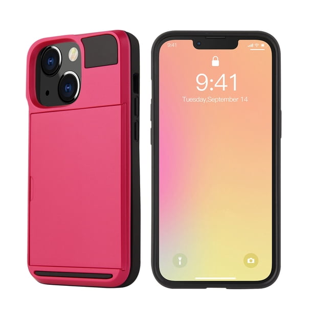 Compatible con iPhone 13 Cubierta protectora de 6,1 pulgadas Cubierta deslizante a prueba de golpes Capa protectora de doble capa resistente a los arañazos con ranura para tarjeta