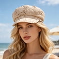 thumbnail image 2 of VBEWZET Fashion Embroidered Sequined Hat for Ladies, Breathable Mesh Newsboy Cap, Lightweight Casual Outdoor Vacation Club Styling Beret Headwear Beige One Size, 2 of 9