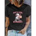 thumbnail image 1 of Bunny Print T-shirt, Short Sleeve Crew Neck Casual Top For Summer & Spring, Women's Clothing Tee For Adult, Men, Women, Teen, Teenager, Adolescent, Youth, 1 of 7