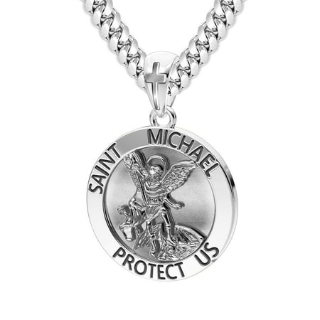 Men s XL 925 Sterling Silver 1.25in St Saint Michael Medal Antique...