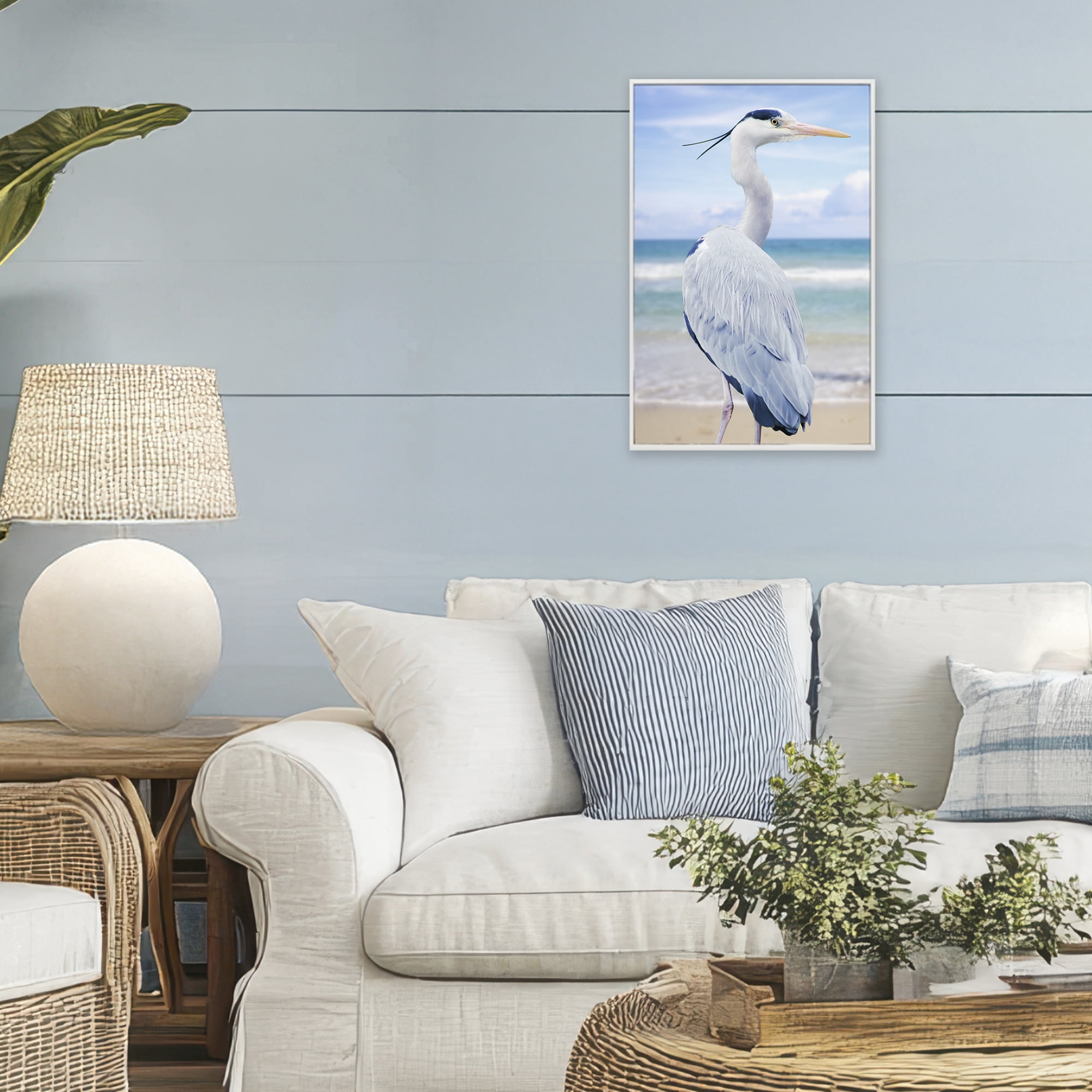 Stupell Industries Vacationing Heron by Seaside White Framed Giclee Art, design by Marcus Prime