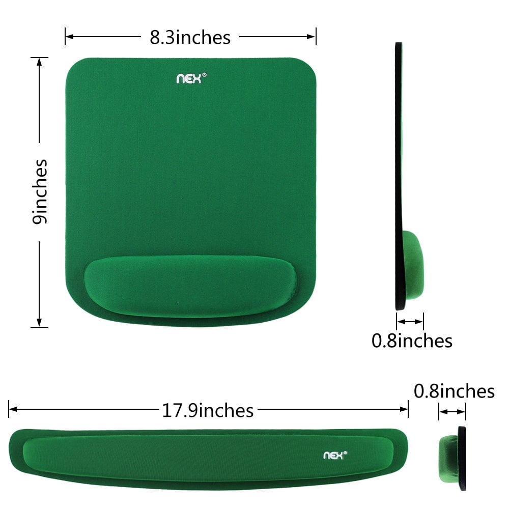 NEX Ergonomic Mouse Pad with Wrist Support, Memory Foam Keyboard Wrist Rest for Computer, Green (NX-PAD004)