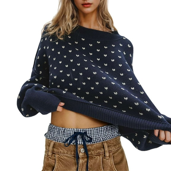 Juslio Womens Sweaters Pullovers Lightweight Sweaters Crew Neck Long Sleeve Fashion Navy