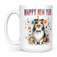 thumbnail image 2 of Happy New Year with Shetland Sheepdog Fireworks Holiday Xmas Winter 2025 Mug Sheltie Dog Lover Gifts Coffee Tea Cup - 00025, 2 of 4
