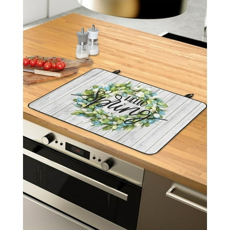 

Hello Spring Stove Top Covers for Electric Stove Heat Insulation Fireproof Glass Cooktop Cover Counter Top Glass Stove Cover for Prevent Scratches 29 x21 Teal Ombre Tulip Wreath Farmhouse Wooden