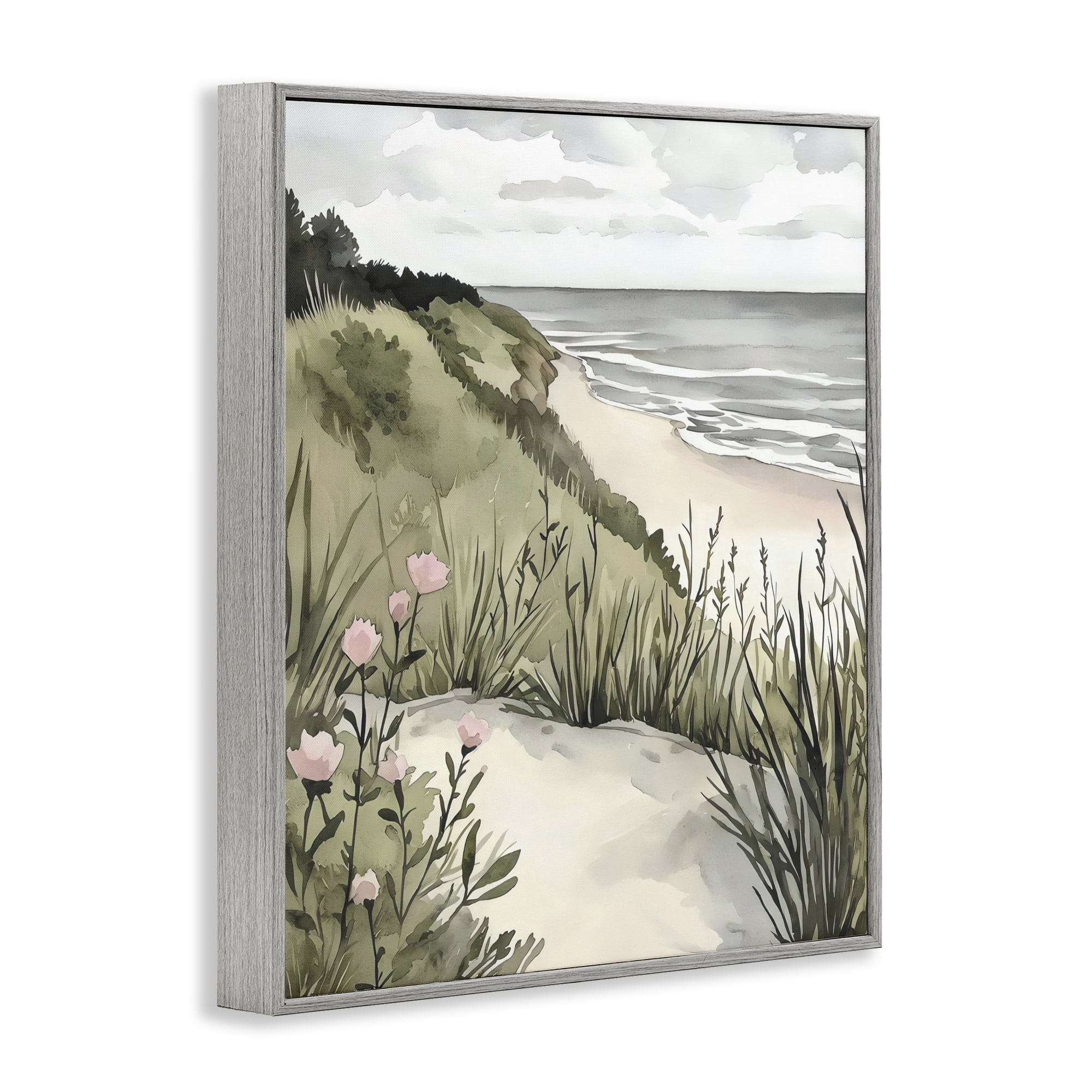 Stupell Industries Coastal Calm on Sandy Dunes Gray Framed Giclee Art, design by Riley B
