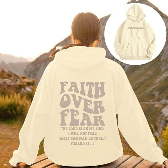 Womens Spring Hoodies Faith Over Fear Print Long Sleeve Crewneck 2026 Sweatshirts Casual Oversized Fashion Tops
