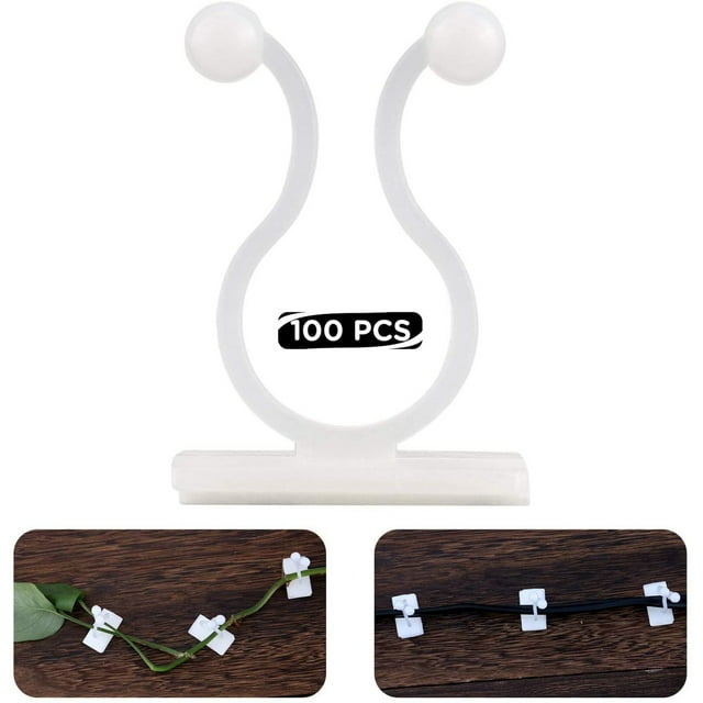 100 clips autoadhesivos para plantas de 3,5 x 2,5 x 1,4 cm, clip de alambre para clavijas de plantas para organizar cables de plantas, color blanco Namotu LL-0247