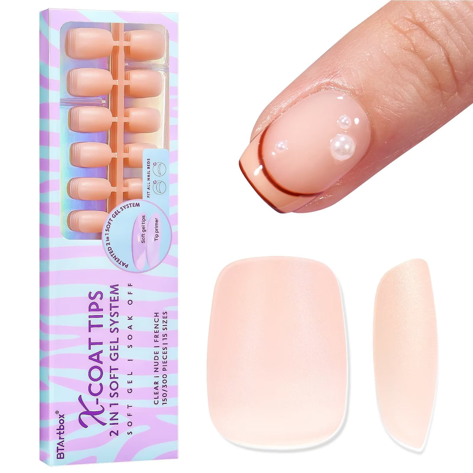 BTArtbox 150Pcs Coffin Short Nail Tips, Nude Pre Colored Soft Gel Fake Nails  for Nail Extensions 