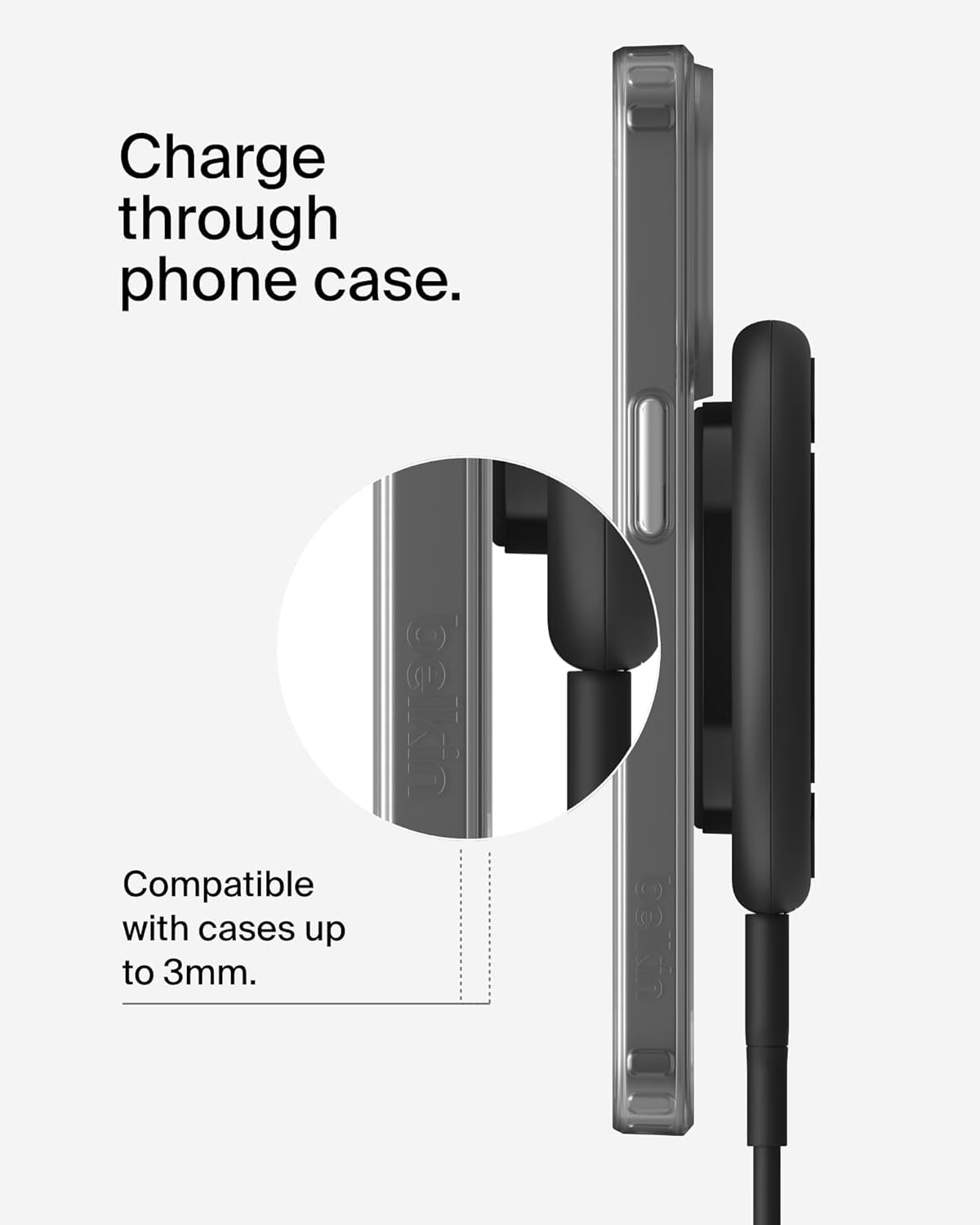 Belkin Magnetic Wireless Charging Pad 15W - MagSafe-Compatible Qi2-Certified Wireless iPhone Charger for Apple iPhone 16, 16e, 15, 14 Series, AirPods w/Non-Slip Base, Power Supply Included - Black