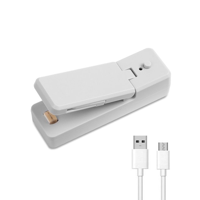 Mini sellador de calefacción Empaquetado de cocina USB Bolsas recargables Máquina de sellado Portátil Embalaje Cierre de comida Caper Capper Sello Dispositivo Gris sidaley HA022515-01B