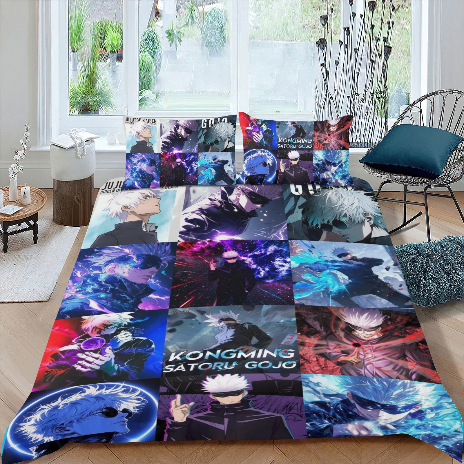 Bedding Set For Satoru Gojo Comforter Cover Set Cute Duvet Cover Sets Super Soft For Teens Kids Bedroom Gifts,1 Duvet Cover with 2 Pillowcases Full 3 Piece