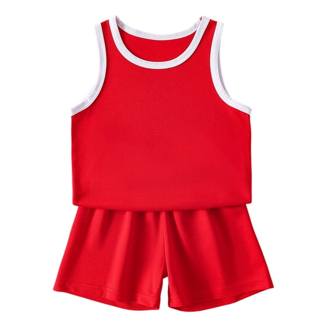 Ensemble Garçon Rouge Débardeur Sans Manches + Shorts Tenue d'Été Garçon 9-10 Ans