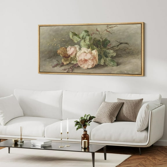 IDEA4WALL Extra Large Framed Canvas Print Wall Art Floral Still Life Rose Vintage Art Nature Wilderness Retro Wildflowers Wall Decorative Oversized Artwork Relax/Calm for Room Decor - 60"x30"