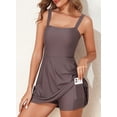 thumbnail image 2 of Vestido de baño Aleumdr para mujer, modesto, de una sola pieza, con pantalones cortos, control de barriga, traje de baño de cobertura total, marrón oscuro, XL, 2 of 9