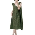 thumbnail image 2 of Nightgown Women's Long Cotton Sleep Dress Vintage Floral Sleeveless Nightshirt with Pockets Army Green Free Size, 2 of 5