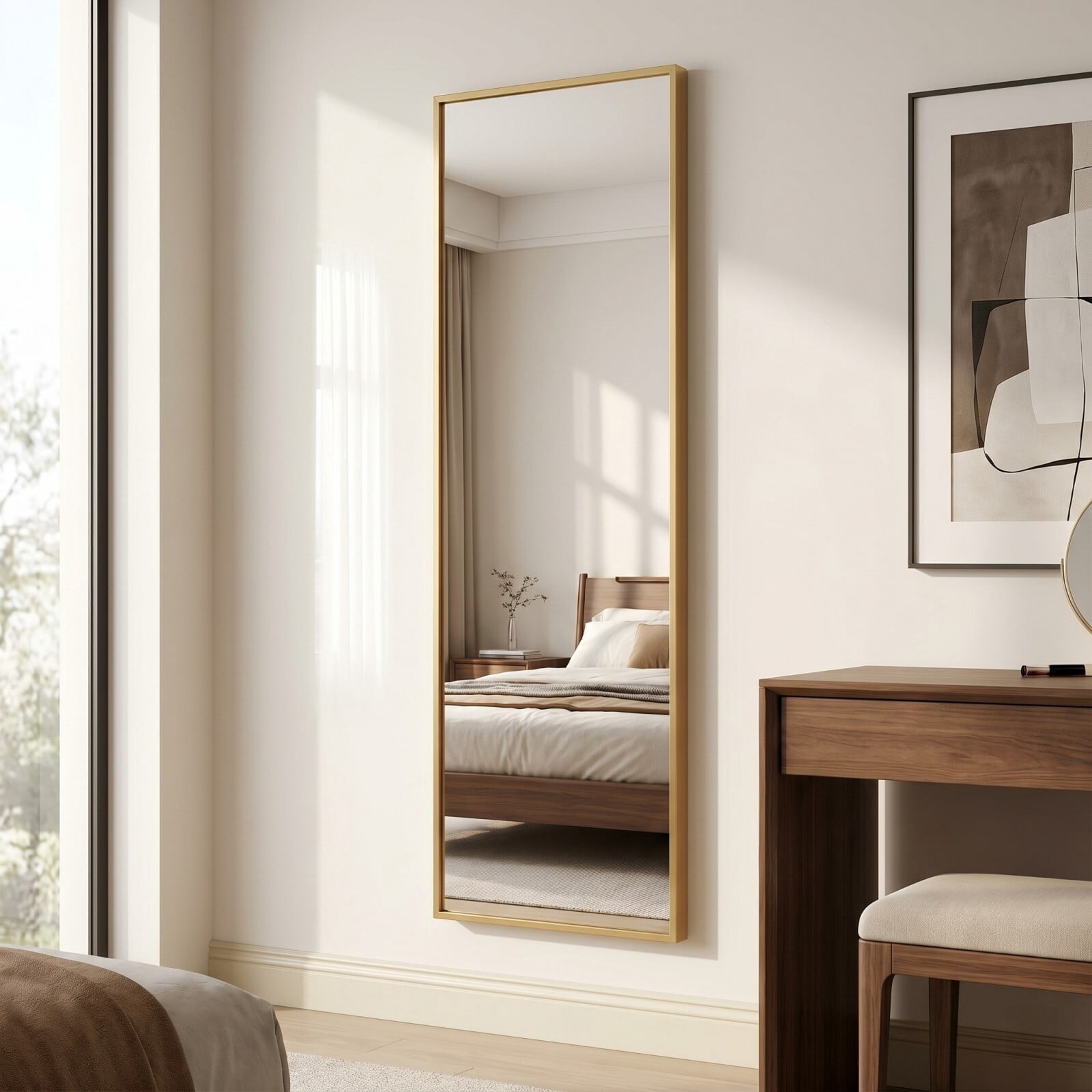 Easy4Home 58"x14" Full Length Mirror Rectangular Standing Floor Mirror, Gold